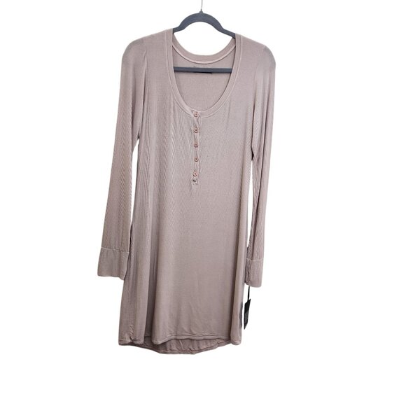 NWT REVOLVE Michael Lauren Tan Cream Long Sleeve Henley Dress Size Large - Picture 2 of 15